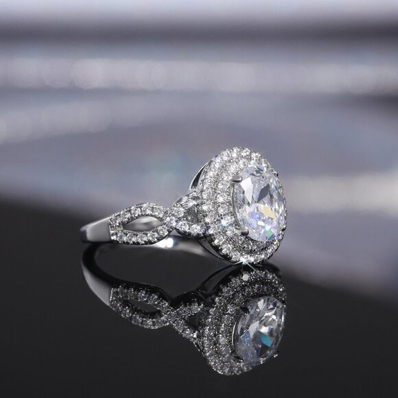 💥Double Layer Crystal Oval Wedding Luxury Rings for Women/Girl, K900 - Picture 4 of 8